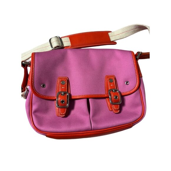 Coach Pink & Orange Canvas Park Crossbody Bag, Color-block Leather Trim - Picture 2 of 8